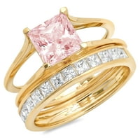 2. CT princeza rezana ružičasta simulirana dijamantska dragulja real 14K žuto zlato prilagodljivo lasersko graviranje