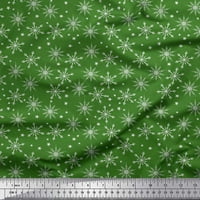 Zelena pamučna tkanina od batista u dvorištu s otiskom snježnih pahuljica i zvijezda