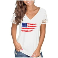 Ženska majica Patriotska košulja Vintage Dan neovisnosti Dan tiska grafički odmor majica, bijela, m