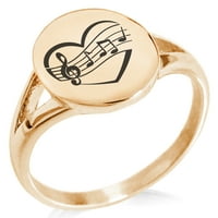 Nehrđajući čelik mjuzikl ljubav napomena srce minimalistički ovalni vrh polirani prsten