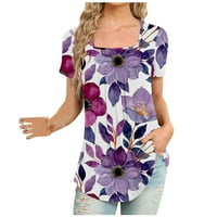 Usmixi ženske bluze i vrhovi haljina s kratkim rukavima kvadratni vrat cvjetni print ljeto slatke košulje lagane