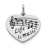 Privjesak za srce od srebra s poliranim emajlom život je glazba
