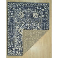 Tradicionalni Agra tepih od ručno pletene vune i bambusove svile u plavoj boji, 8' 10'