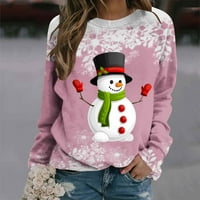 ; / Jesen / zima ženski ležerni Božićni pulover s printom snjegovića s okruglim vratom s dugim rukavima Bluza