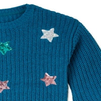 Nik i Leksi Girls Chenille alover print šljokica Grapic Purover džemper, veličine 4-18