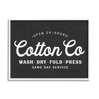 Stupell Industries Cotton Co. Potpis za pranje rublja Crno bijela minimalna grafička umjetnost Bijela uokvirena