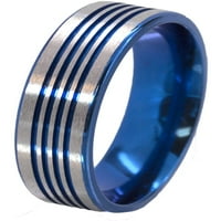 Ravni titanijski prsten s utorima anodiziranim u plavoj boji