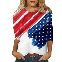 Ženske majice s američkim zastavama, majice s rukavima od tri četvrtine, modna majica s okruglim vratom, 4. srpnja,