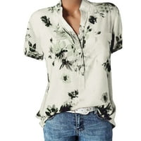 Shiusina Womens majice moda plus kratki ispis lagana košulja rukava veličina gornje bluze ženske bluze bež