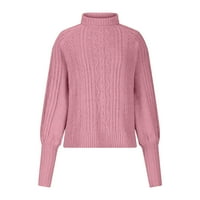 Džemperi za žene, pulover s debelim pletenim Dugim rukavima, ružičasti kaput s okruglim vratom