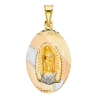 Privjesak s privjeskom Gospe od Guadalupe u 14k trobojnom zlatu s dijamantnim rezom i šupljim kubanskim lancem-20