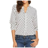 Ženski dugi rukavi vrhovi modni v-izrez bluza polka točkica košulja