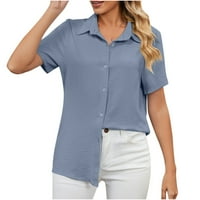 Ženske radne košulje na kopčanje, poslovne bluze kratkih rukava, Ležerne tunike s izrezom u obliku slova U i ovratnikom