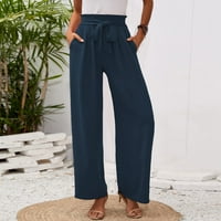 Ženske Ležerne široke hlače s uskim elastičnim strukom, široke duge hlače s džepom