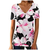 Bluze za žene, ženska modna ležerna bluza s izrezom u obliku slova u i kratkim rukavima s cvjetnim printom