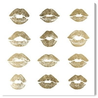 Wynwood Studio Fashion and Glam Wall Art Canvas Otisci 24k Kisses usne - zlato, bijelo