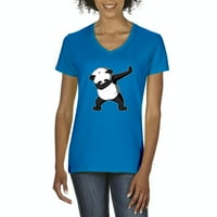 Ženska majica s V-izrezom kratki rukav-Plesna panda