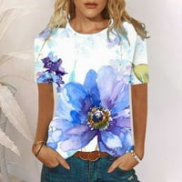 Žene plus veličina ženska kratka rukava okrugli vrat tiskani labavi majica bluze plave majice