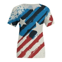 SKSLOEG košulje za žene američka zastava tiskana košulja s kratkim rukavima vrat posada casual bluza, nebo plava