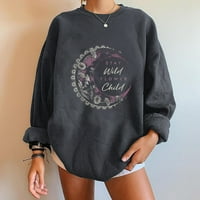Žensko pismo grafički otisak dukvica Okrugli vrat majice dukseva dugih rukava Tops Fleece Prevelike pulover