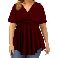 Mchoice plus size vrhovi za žene s obrubenom košuljom kratka rukava V-izrez labava bluza