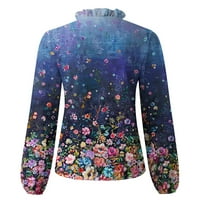 Ljetna prodaja za čišćenje juebong ženski ljetni ruffle v vrat cvjetni print dugih rukava casual majica vrhovi