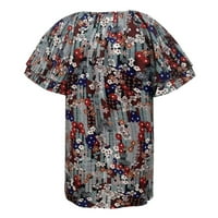Bazyrey bluza za žene ženske cvjetne tiskane V-izrez pola plakete kratke rukave s jednim rukavima s jednim grudima