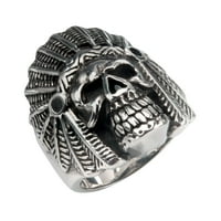 Crni oksidirani prsten lubanje indijanskog poglavice od nehrđajućeg čelika. Dostupne veličine: - 13