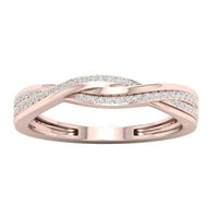 16K ružičasti zlatni prsten s križnom vrpcom od 10K dijamanata