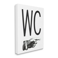 Stupell Industries WC Typography Finger pokazuje desno minimalnu kupaonicu, 40, dizajniran po slovima i obložen
