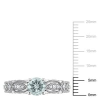 Miabella CT CT Aquamarine stvorio je bijeli safirski dijamantni naglasak 10kt bijelog zlata Vintage prsten