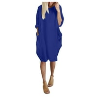 Ljetna haljina za ženske džepne haljine dame okrugli vrat casual haljine dužine koljena poliester plava l