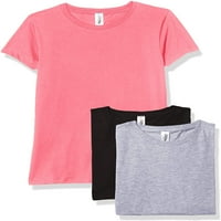 Jednobojne majice za djevojčice s kratkim rukavima, pamuk, pamuk, vruće ružičasta, vrijesak Crna