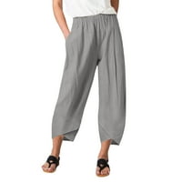 Lisingtool lanene hlače ženske dnevne ležerne osam dužine pantalone Elastični struk Čvrste hlače za žene crne