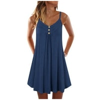 Ženske haljine jednobojna Mini haljina s naramenicama ležerna ljetna haljina bez rukava Mornarsko plava, e-mail