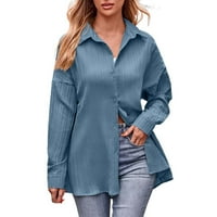 Košulje za žene, Bluza s izrezom u obliku slova A, Ležerne jednobojne košulje dugih rukava, labavi radni vrhovi