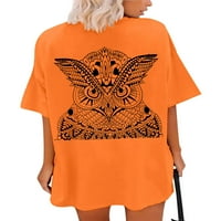 Topovi za ženske tunike labavog kroja, ljetna majica kratkih rukava s okruglim vratom, majica narančaste boje