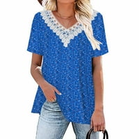 Yyeselk sjajni košulje za žene Ljetna čipkasta obloga s V-izrezom ruffle kratki rukavi tunični vrhovi trendovske