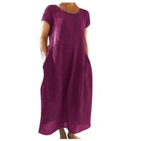 Haljine za žene za žene ljetna ležerna jednobojna haljina kratkih rukava s okruglim vratom izrađena od pamuka