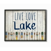 Stupell Industries Live Love Lake fraza plovidbe plavim žutim veslačima Dizajn riječi uokvireni zidni umjetnički