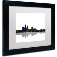 Zaštitni znak likovna umjetnost Des Moines Iowa Skyline II Canvas Art by Marlene Watson White Mat, Crni okvir