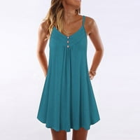 Opremljena haljina djevojke Ljetne haljine a-line srednje dužine, bez rukava, čvrsto plavo xxl