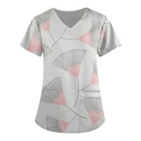 Ženske majice, Ženske modne majice kratkih rukava s izrezom u obliku slova U, radna uniforma, tiskane bluze s