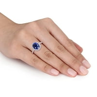 Miabella ženska 4-karat ovalnog reza stvorena plavo bijeli safir od 10kt bijelog zlata halo prsten