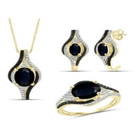 Jewelersclub Carat T.G.W. Sapphire i crno-bijeli dijamantni naglasak 14K zlato preko srebrnog trodijelnog nakita