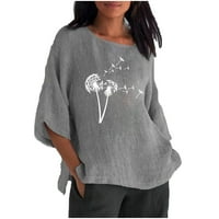 Ženski platneni vrhovi, majica s pamukom i posteljinom, majica plus majica majice čvrste boje, kratki rukav kratki