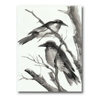 DesignArt 'Vintage crno -bijele uspavane vrane' tradicionalne platnene zidne umjetničke ispis
