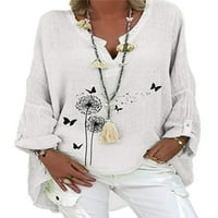 Ženske majice s dugim rukavima s printom leptira u donjem dijelu, široka majica s visokim niskim rubom, ležerna