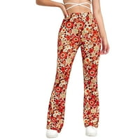 Hlače za Žene, Ležerne sportske udobne hlače s cvjetnim printom, lepršave jednobojne Ležerne modne hlače visokog