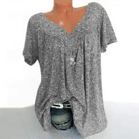WHLBF Clearment Women Tops Plus veličine kratkih rukava s V-izrezom za ispis bluze s kratkim rukavima majice kratkih